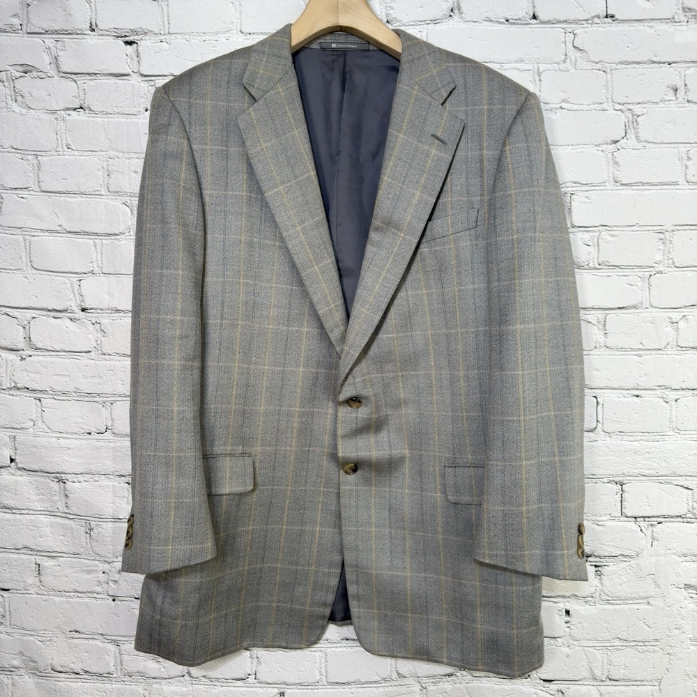 VTG HICKEY FREEMAN Mens‎ Sport Coat Blazer Jacket Size 44L Morgan Check Wool USA